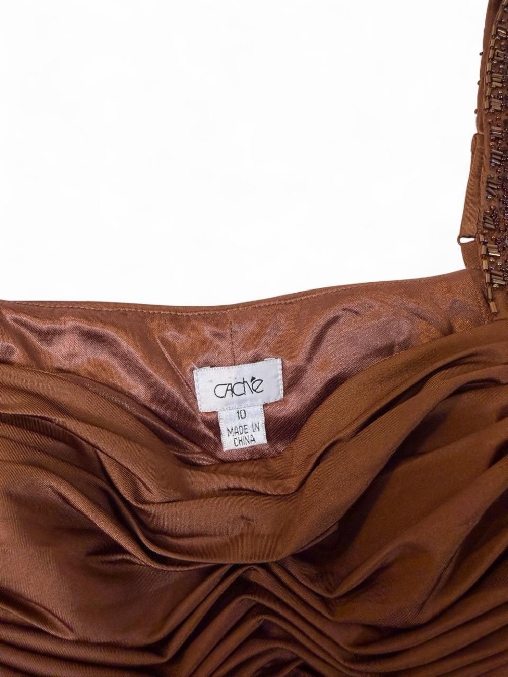 Y2K Caché Chocolate Brown Beaded Mini Dress - Picture 5 of 8